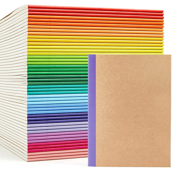 48 Pack Composition Notebooks Bulk, Kraft Cover Lined Blank College Ruled Composition Travel Journals with Rainbow Spines For Women Students Business, 60 Pages, 8.3”x 5.5”, A5, 16 Colors