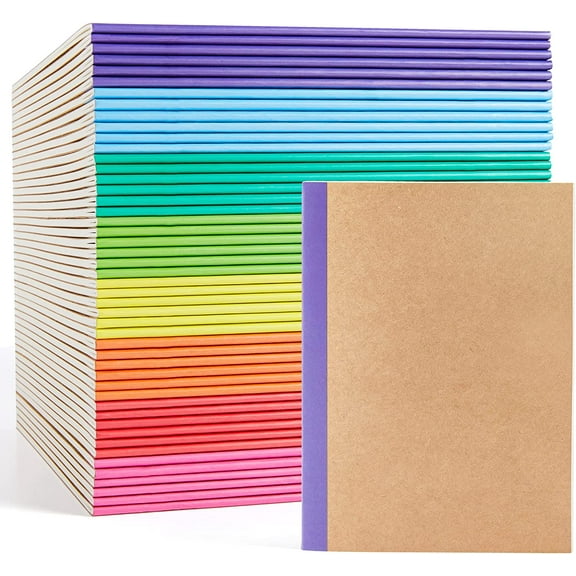 48 Pack Composition Notebooks Bulk, Kraft Cover Lined Blank College Ruled Composition Travel Journals with Rainbow Spines For Women Students Business, 60 Pages, 8.3x 5.5, A5, 8 Colors