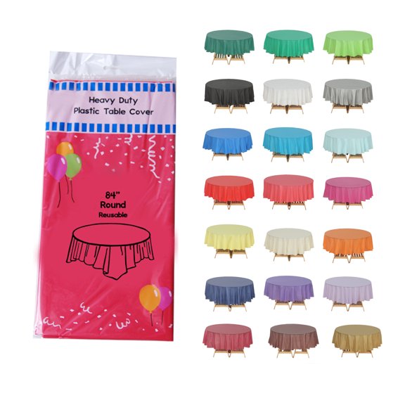(48 Pack) Coral Premium Round Heavy-Duty Plastic Table Covers (Reusable)
