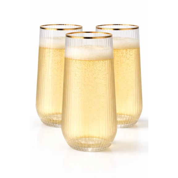 48 Pack Disposable Plastic Champagne Flutes Stemless 9 Oz Rim | Ribbedr Glasses - Heavy Duty Shatterproof Recyclable Mimosa Cups Bulk For Wedding Party Birthday