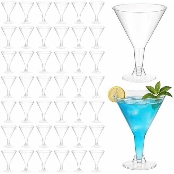 48 Pack Disposable Plastic Martini Glasses 6 oz Clear Cocktail Glasses Stemmed Dessert Wine Glass Unbreakable Tall Stemed Cups for Outdoors Party Wine Champagne Margarita Appetizers