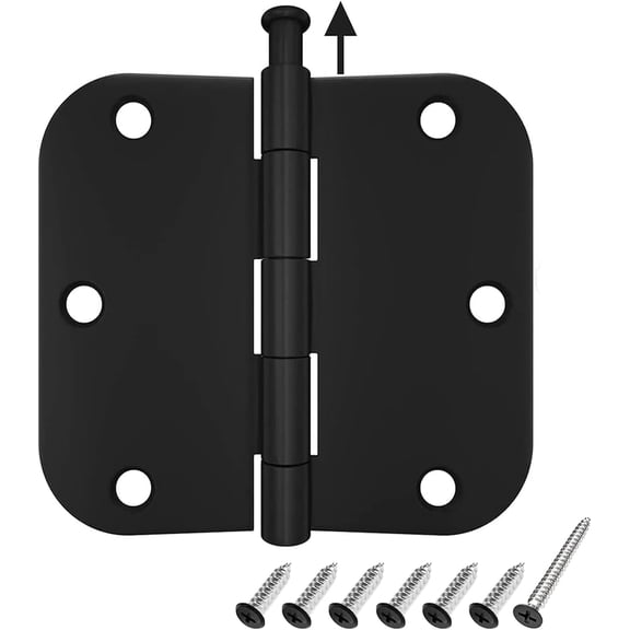 48 Pack Door Hinges Black Matte, Interior Door Hinges 3.5 x 3.5 inch Rounded with 5/8 Radius, Matte Black Hinges for Doors