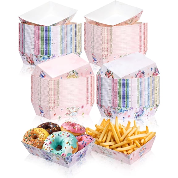 48 Pack Floral Tea Party Paper Food Boats, Elegant Nacho Boats Floral Food Serving Trays for Snacks, Desserts, Birthdays, Tea Parties