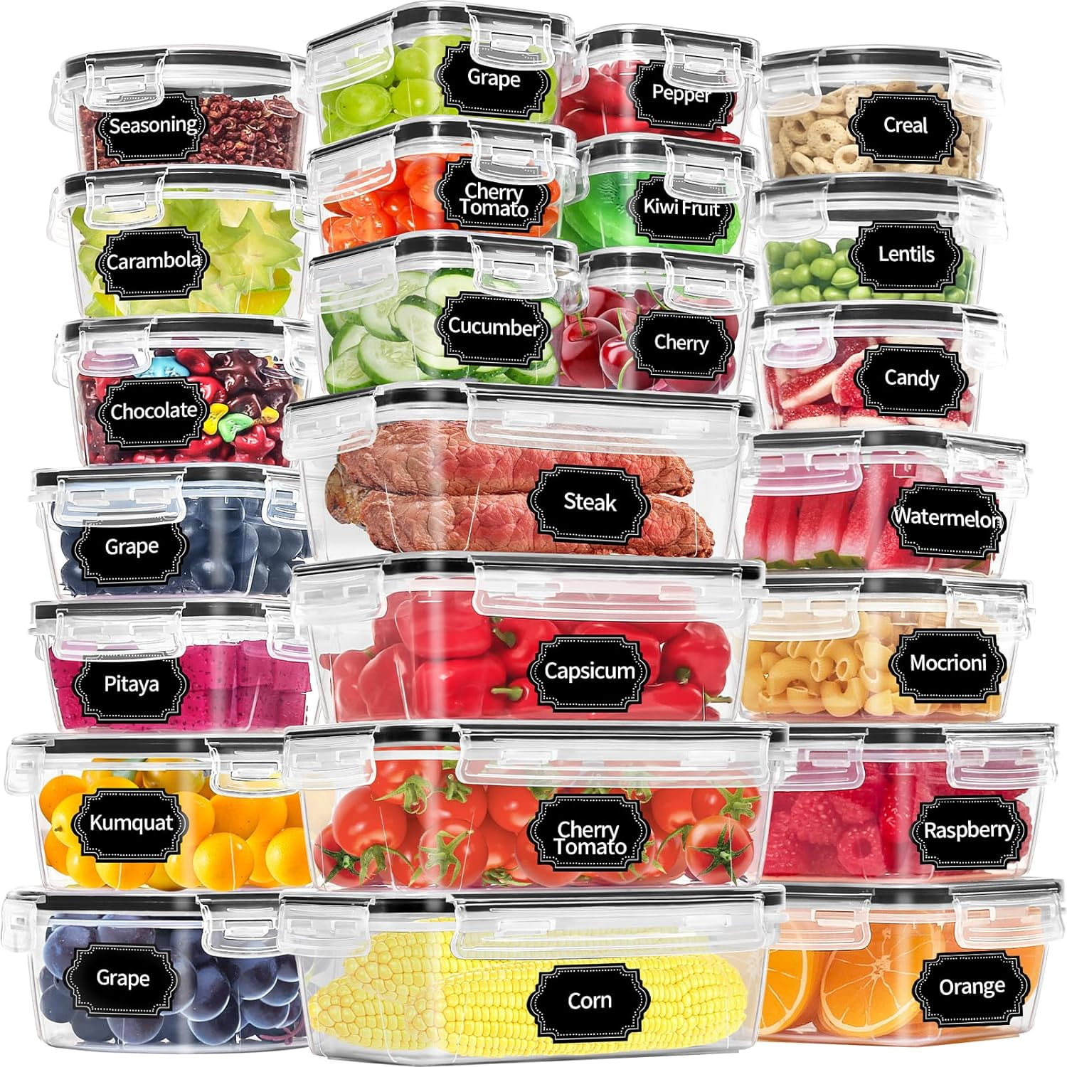 48 Pack Food Storage Containers with Airtight Lids (24 Containers & 24 ...