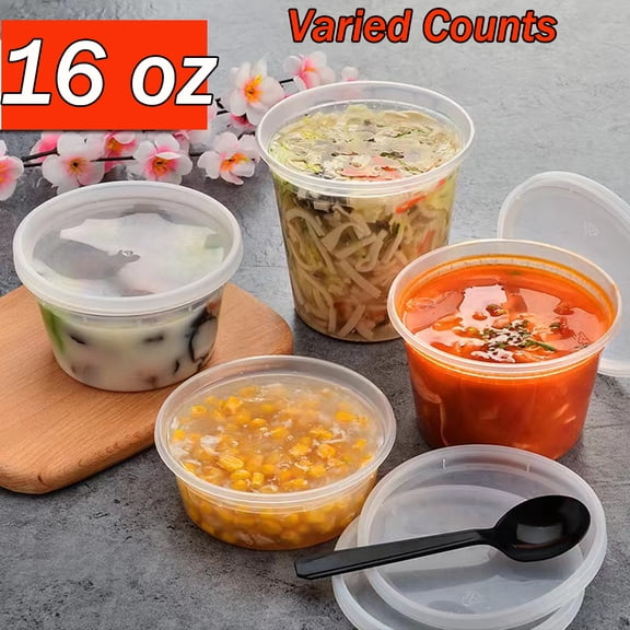 48 Pack Food Storage Containers with Lids,16 oz Deli Containers,16oz Plastic Containers,Deli Food Storage Containers with Airtight Lids,Meal Prep Containers,BPA Free,Microwave/Freezer Safe