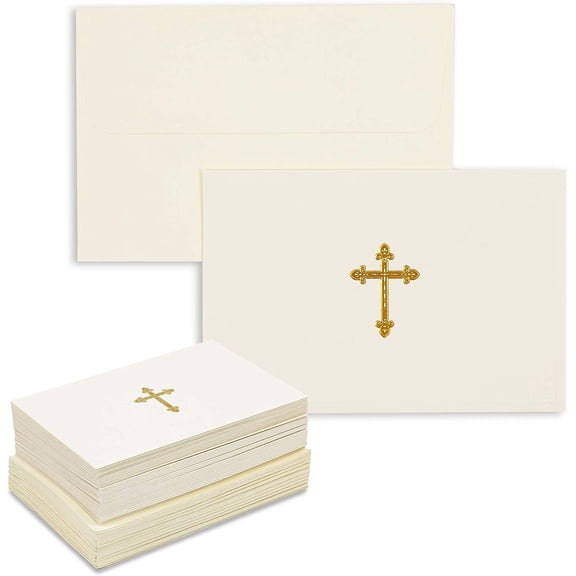 48 Pack Gold Foil Embossed Cross Religious Blank Greeting Card Set with Envelopes (4 x 6 Inch)