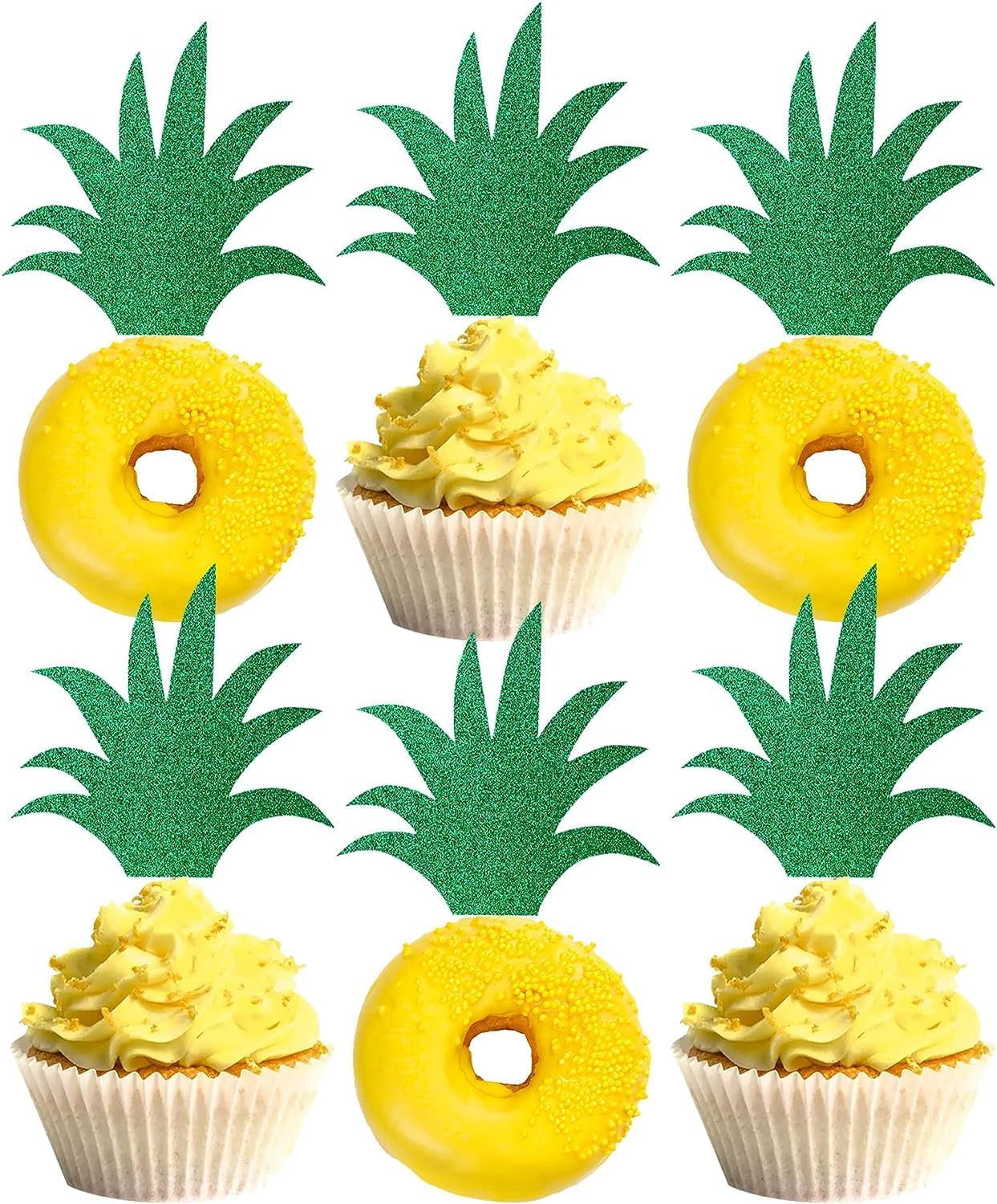 48 Pack Green Glitter Pineapple Leaf Cupcake Toppers for Summer Parties ...