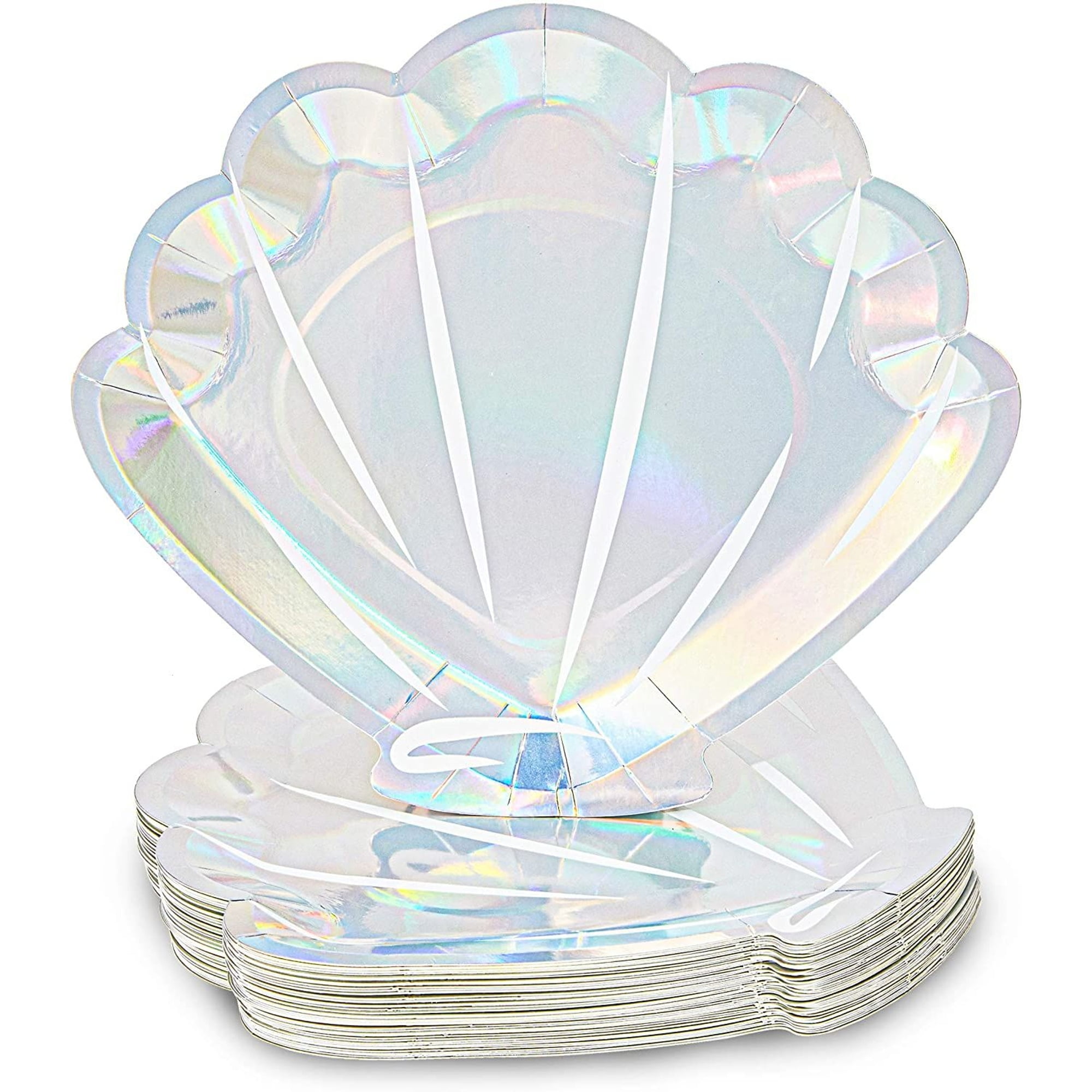 SPARKLE AND BASH 48 Pack Iridescent Seashell Plates, Mermaid Birthday Party Supplies, 9 in