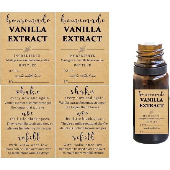 48 Pack Kraft Homemade Vanilla Extract Stickers 1.52 inch Square Vanilla Instruction Labels Madagascar Vanilla Beans and Vodka Extract Stickers for Handcrafted Vanilla Bottles,Jar Kitchen Pantry