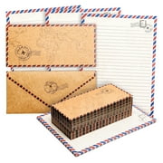 48 Pack Letter Writing Stationary Paper and Envelopes Set, Vintage Travel Design 6.9 x 9.25 In