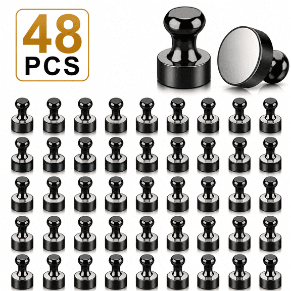 48 Pack Magnetic Push Pins, Strong Neodymium Magnets for Whiteboard and Refrigerator, Black