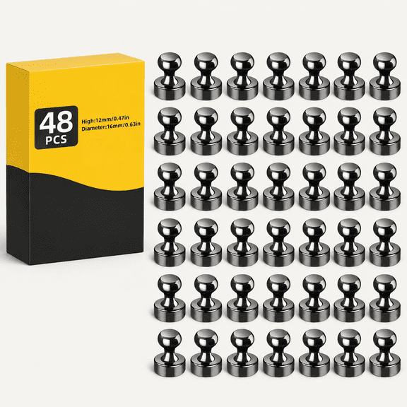 48 Pack Magnets for Whiteboard, Black Magnetic Push Pins