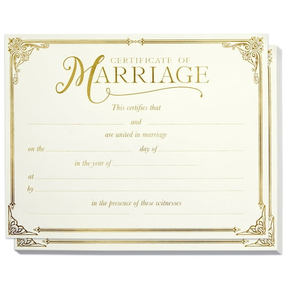 Juvale Marriage Certificate - 11 x 8.5 Inches, Ivory, 48-Pack - Blank Certificates with Gold Foil Edges & Lettering