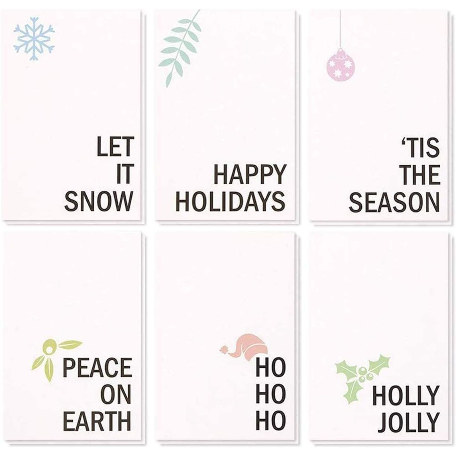 48 Pack Merry Christmas Greeting Cards Assortment with Envelopes, Boxed Set in 6 Minimalistic Holiday Designs (4 x 6 In)