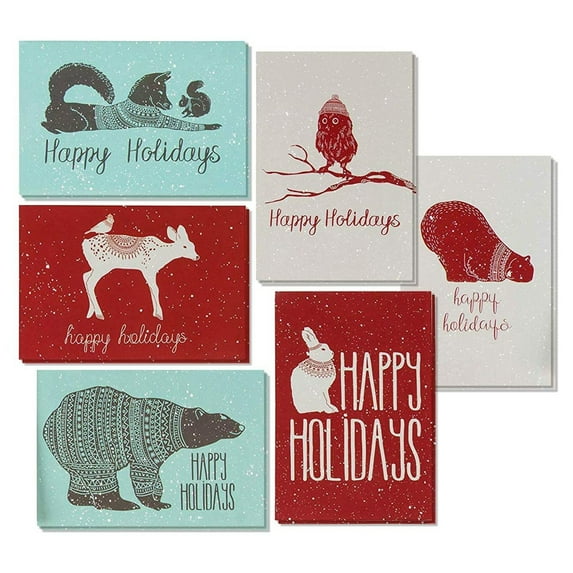 BEST PAPER GREETINGS Holiday Cards with Envelopes - Holiday Card Blank Inside for Notes - Winter Animal Designs & Winter Greetings - Cardstock & Blank Envelope - 4x6 in, 48-Pack