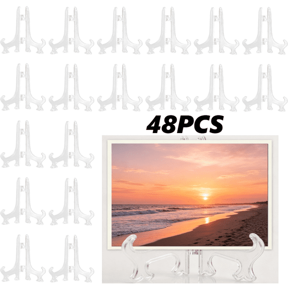 48 Pack Mini Plastic Easel Stands, 3 Inch Foldable Picture Display Holders, Portable Tabletop Easel for Collectible Photo Decor