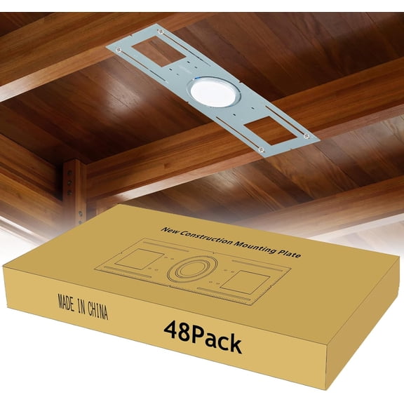 48 Pack New Construction Rough in Plate Pre Mounting Bracket for 3 / 4 /6 inch Recessed Wafer LED Lights, 26 Inch Length, Shallow Recessed Light Housing, Galvanized Metal Sheet