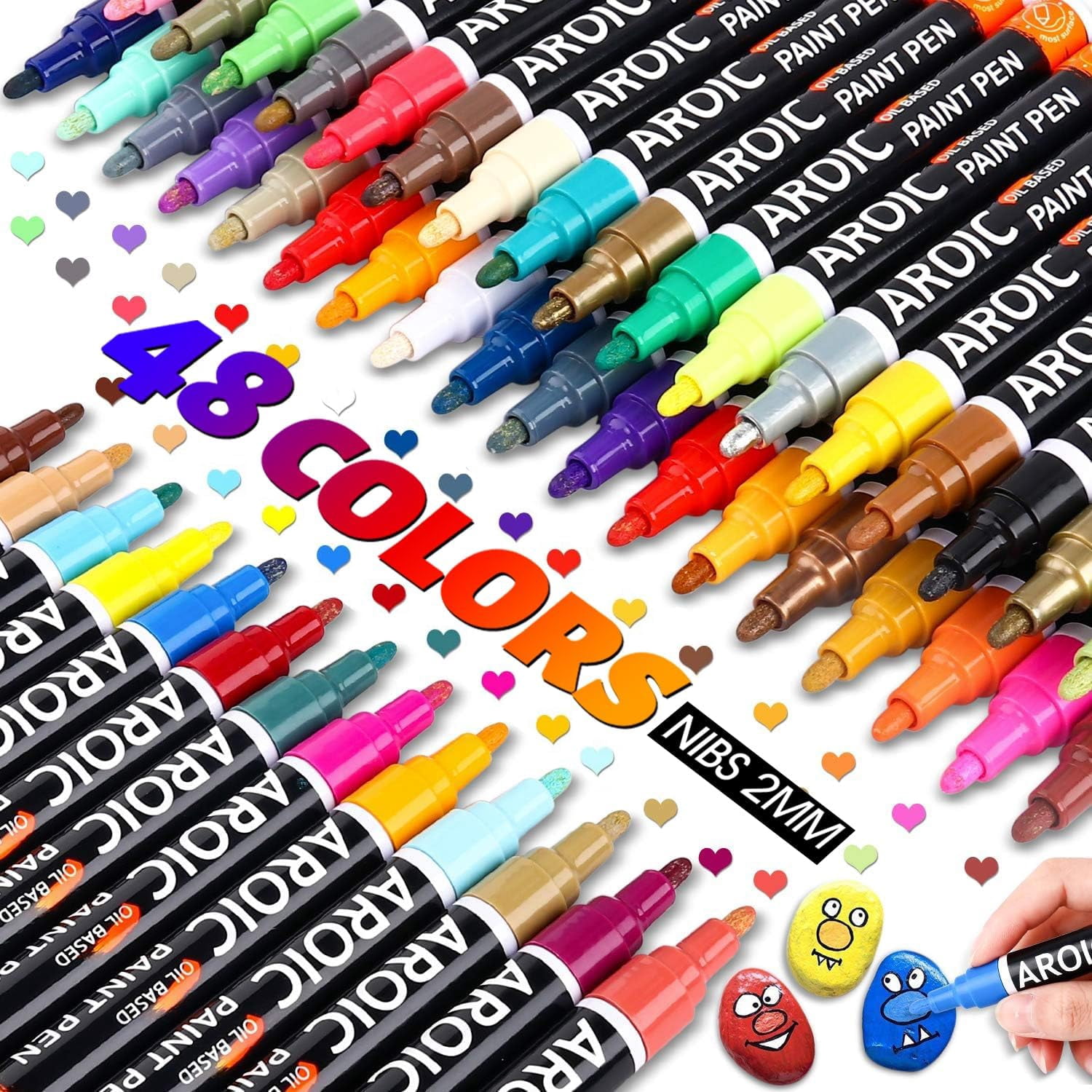 48 Pack Oil-Based Paint Markers Medium Tip - Low Odor Rock Painting Pens for Wood, Metal, Plastic, Glass, Canvas, Ceramic Surfaces | 2025 Artist Professional Kit