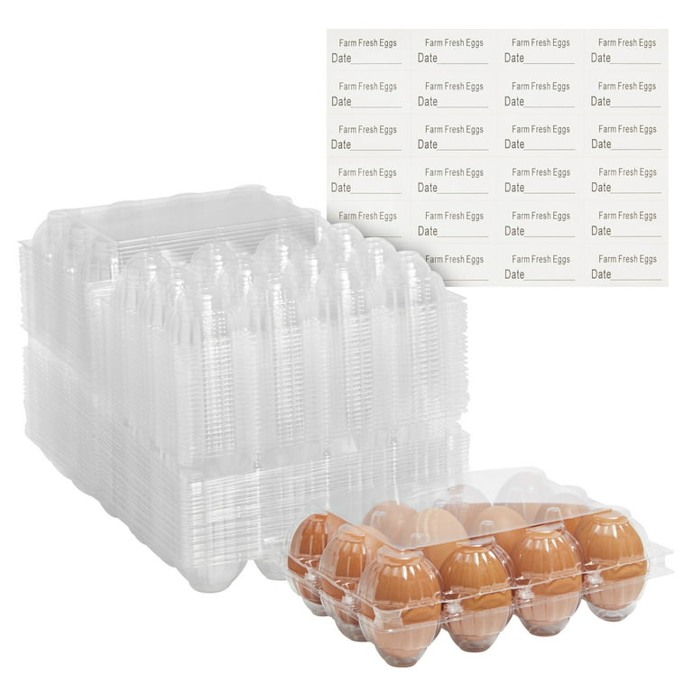 48-Pack Plastic Egg Cartons, Holds 1 Dozen with Date Labels Included, Bulk  Pack of Reusable Egg Cartons for Chicken Eggs, Home Ranch, Farm, Commercial  Use, Market Display 