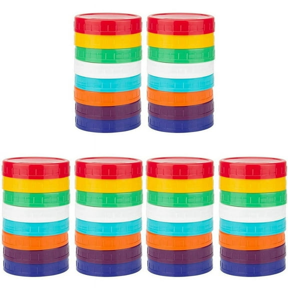 48 Pack Plastic Jar Lids - Colored Jar Caps 100% Compatible for Kerr Wide Jars (Wide Mouth)