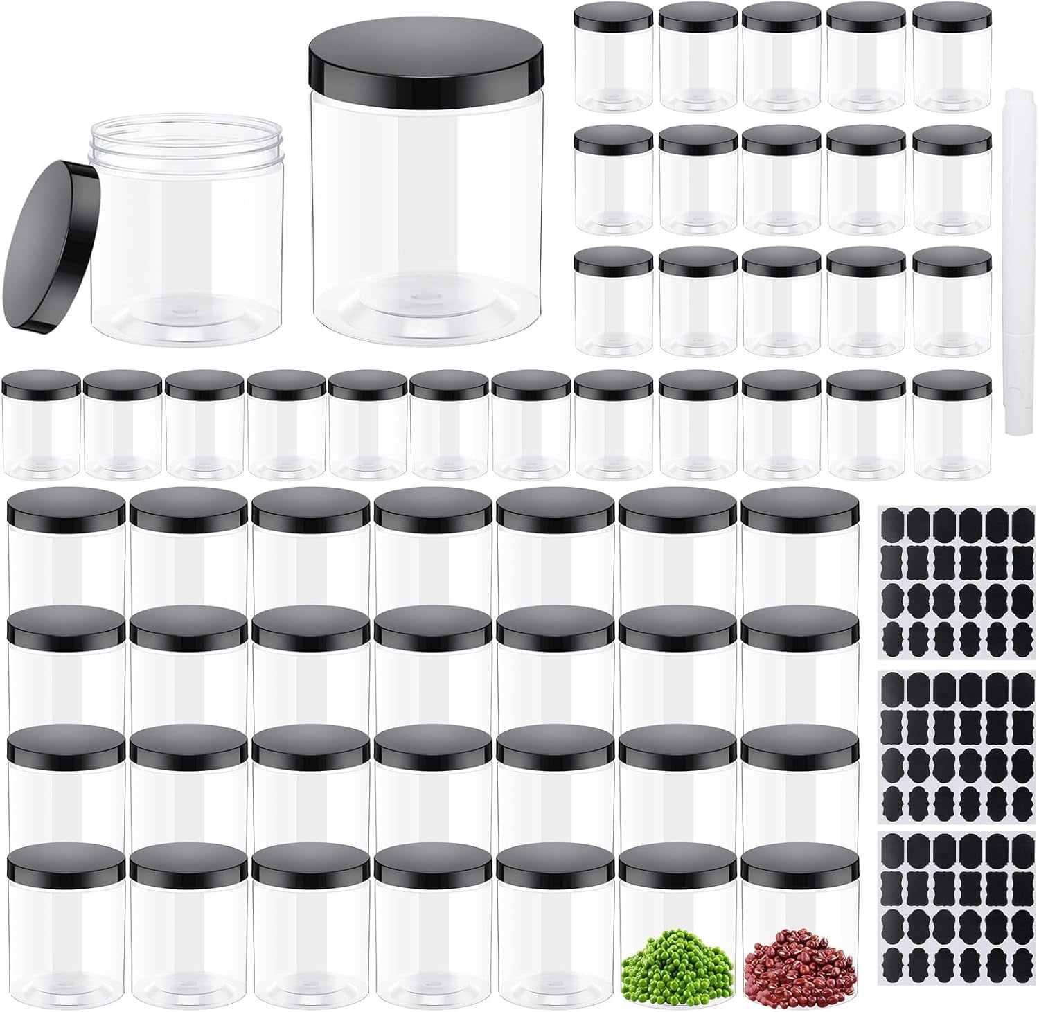 48 Pack Plastic Jars with Lids 24 Pack 16 oz and 24 Pack 8 oz Clear ...
