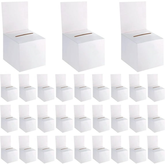48 Pack Raffle Boxes Ballot Box Suggestion Box with Slot, 6 x 6 x 6 Inch Cardboard Raffle Boxes with Slot for Ticket and Removable Header for Collecting Business Card Voting Contest