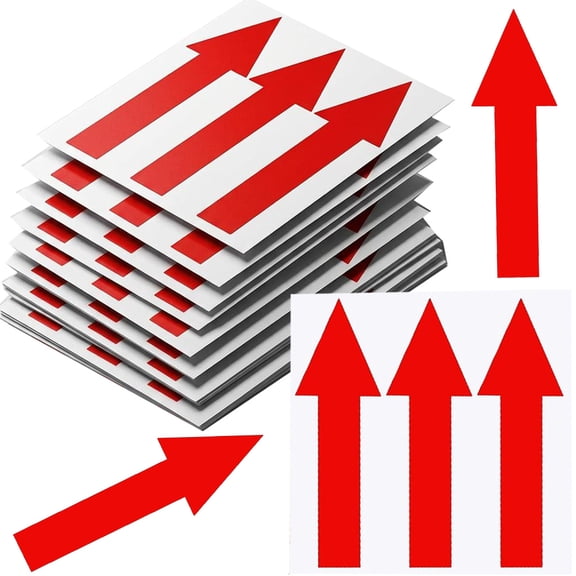 48 Pack Red Arrow Decal Stickers, 7.9" x 2.36" Waterproof Self‑Adhesive Directional Arrow Stickers, Removable Marking Decals for Floor, Road, Warehouse