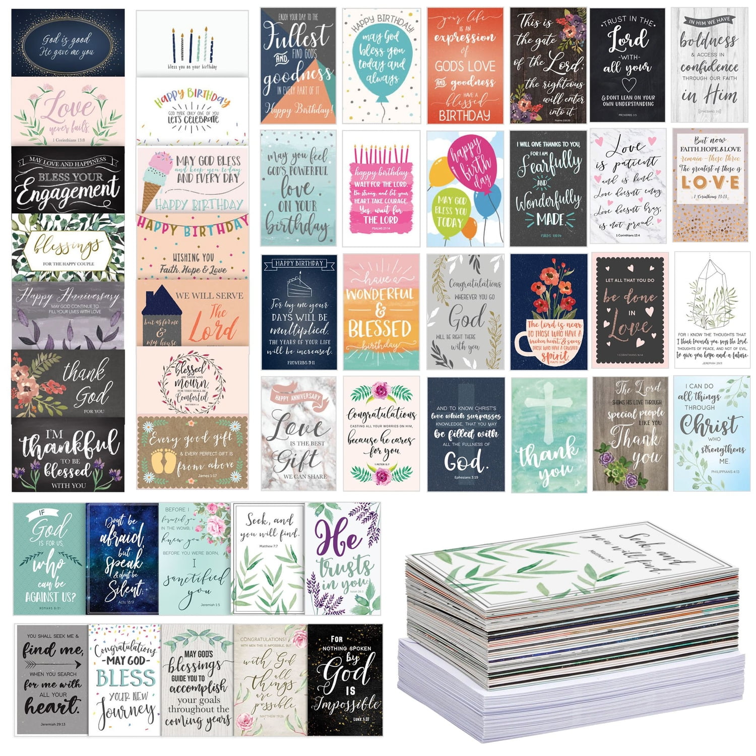 48 Pack Religious All Occasion Greeting Cards Assortment with Envelopes, Blank Inside (4x6 In)