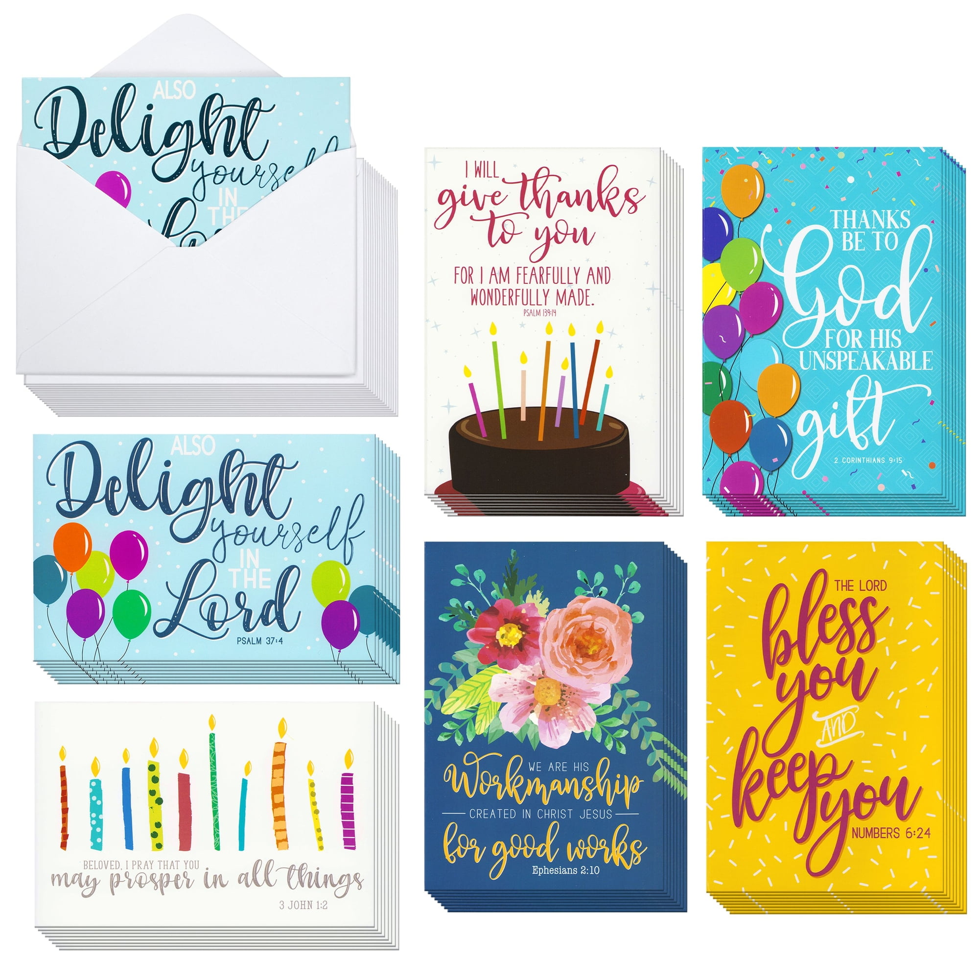 Boxed Set of 48 Religious Christian Birthday Cards with Envelopes for