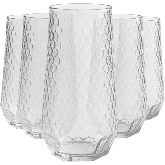 48 Pack Ribbed Origami Ripple Plastic Glasses 24 9oz Stemless Champagne Flutes & 24 12oz Cups BPA-Free, Disposable, Shatterproof Drinkware for Weddings, Bars, Events (Hammered Diamond Clear)