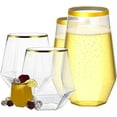 thumbnail image 1 of 48 Pack Ribbed Plastic Glasses, 24 9 Ounce Stemless Champagne Flutes & 24 12 Ounce Cups, BPA-Free Disposable Shatterproof Toasting Glasses for Weddings, Bars, and Events (Gold Rim), 1 of 18