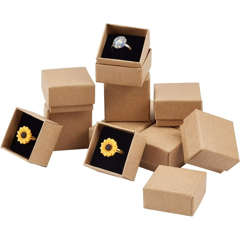Prestige & Fancy Brown Jewelry Gift Boxes 50 Pack, 2x1.75x1.12 Cardboard Gift Boxes with Flocked Foam Ring and Earring Slot, Small Jewelry Boxes for