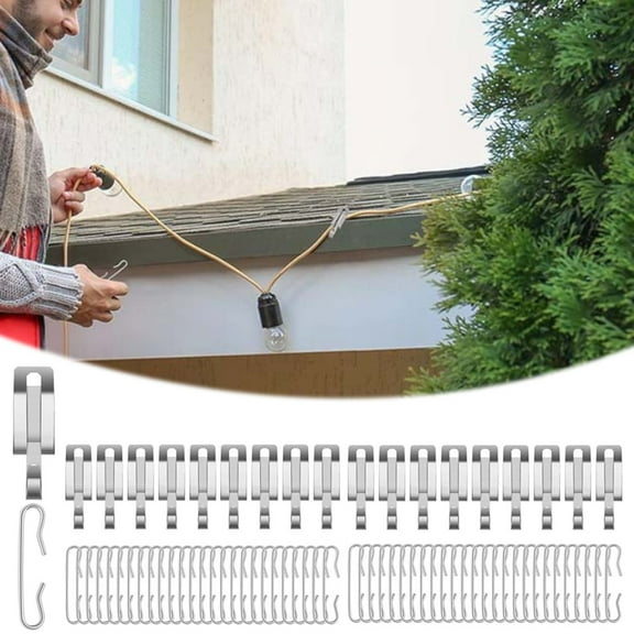 48 Pack Roof Cable Clips Gutter Clips, 1.8" Aluminum Alloy De‑Icing Cable Clips for Christmas Lights Heat Cable, Silver