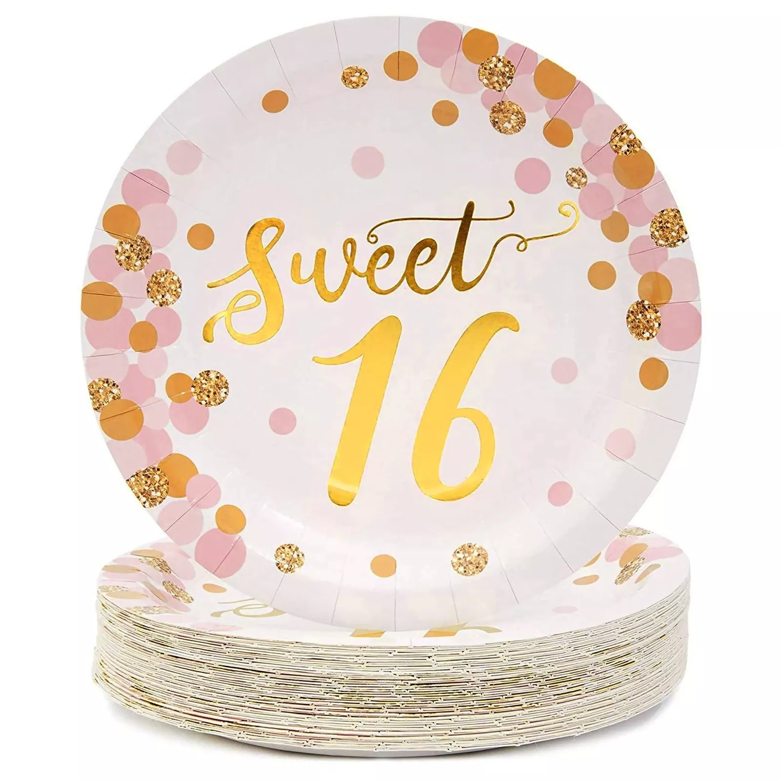 48-Pack Rose Gold and Pink Sweet 16 Birthday Plates for 16th Birthday ...