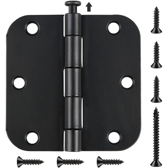 48 Pack Rounded Matte Black Door Hinges 3.5 Inch 5/8" Radius Interior 3 1/2 Flat Iron Bifold Easy Installation Standard Hinge Remove Pin,Bedroom Indoor for Doors Tool 3 " Hardware Kit