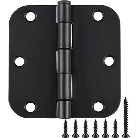 48 Pack Rounded Matte Black Door Hinges 3.5" x 3.5 Inch 5/8" Radius Interior 3 1/2 Inch TDCHINGES