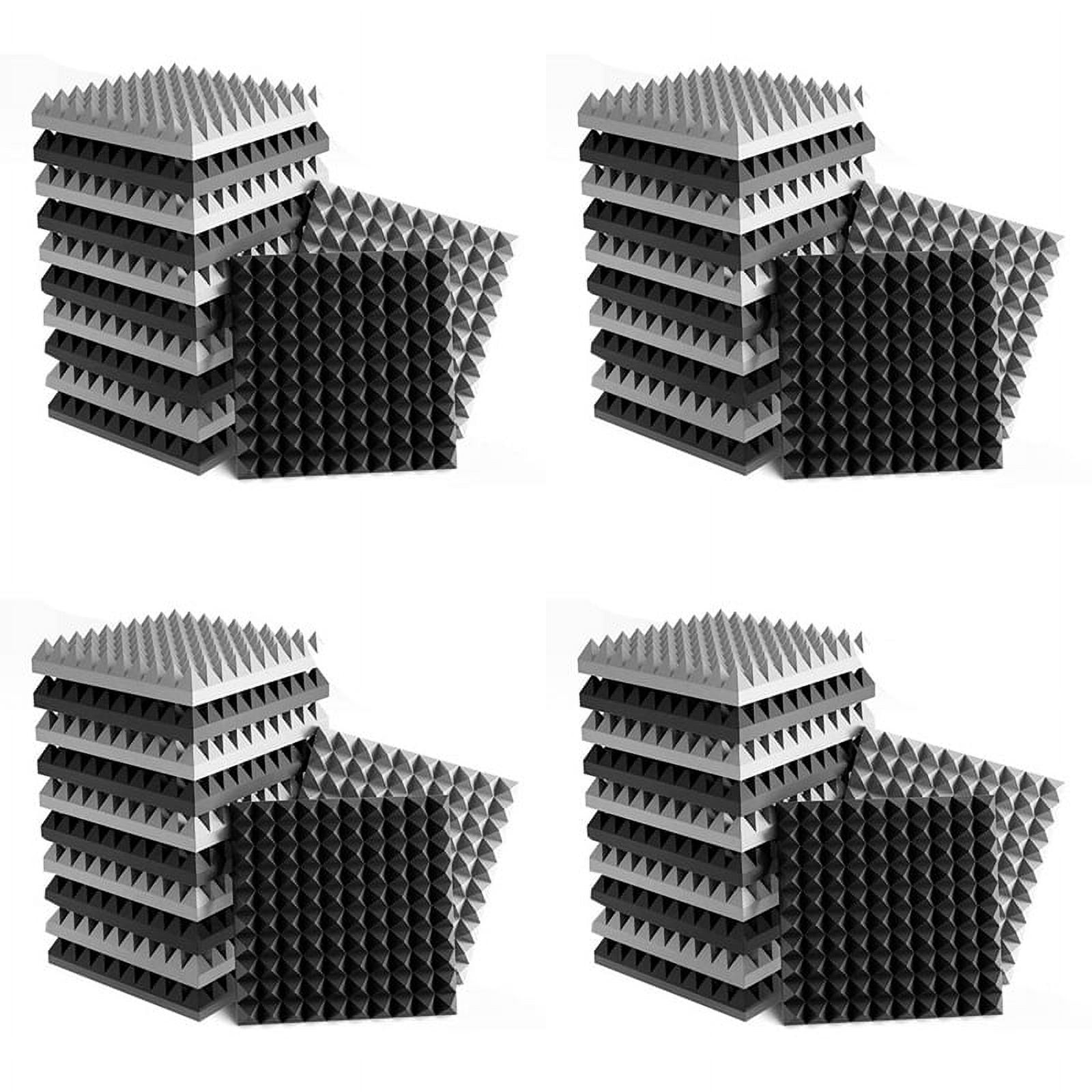 48 Pack Self-Adhesive Sound Proof Foam Panels 2X12X12 Inch Pyramid Design Acoustic Foam,for Home Studio,Black + Gray