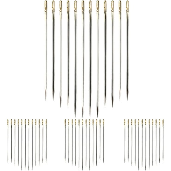 48 Pack Self-Threading Needles, 3 Sizes Stainless Steel Sewing Needles, Side Threading Needles for Hand Sewing, Hand Stitching Needles for Embroidery, DIY, Mending, 1.65Inch, 1.5Inch, 1.42Inch