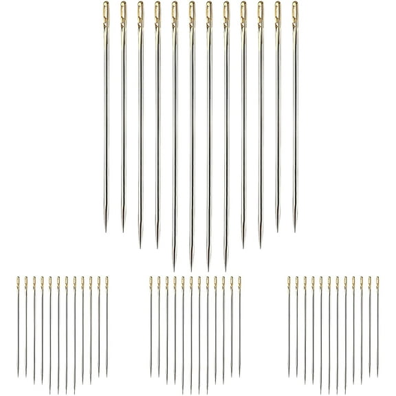 48 Pack Self-Threading Needles, 3 Sizes Stainless Steel Sewing Needles, Side Threading Needles for Hand Sewing, Hand Stitching Needles for Embroidery, DIY, Mending, 1.65Inch, 1.5Inch, 1.42Inch