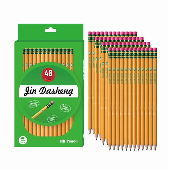 48 Pack Sharpened Wooden Hexagonal Pencils with Eraser Tops – Smooth Writing, Break-Resistant Lead, Perfect for Office, Home, and Creative Projects