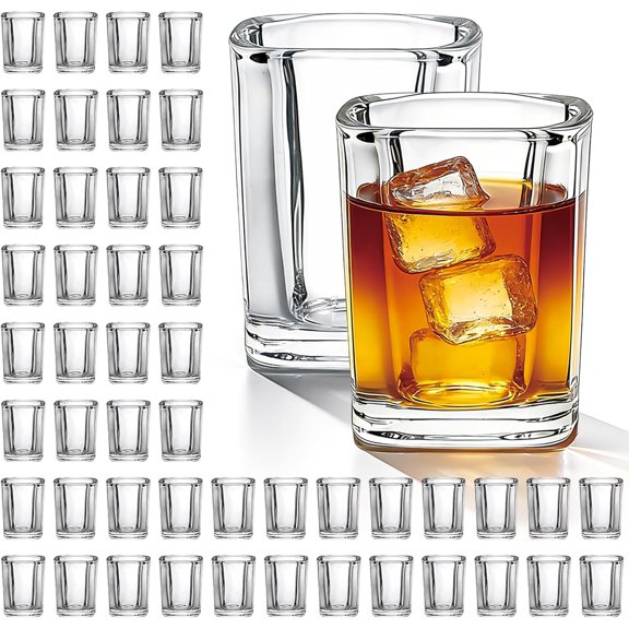 48 Pack Shot Glasses Bulk, 2.2 oz Clear Heavy Base Shot Glass, Whiskey Shot Glasses for Christmas Gift, Mini Square Shot Glass Set for Tequila, Vodka, Spirits & Liquors, Cocktail, Whiskey$$