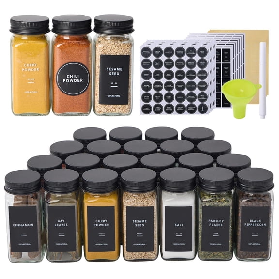 48 Pack Square Glass Spice Jars with Black Metal Caps 4oz Empty Seasoning Storage Containers