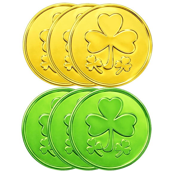 48 Pack St. Patrick’s Day Plastic Gold & Green Coins – Double-Sided Shamrock “Leprechaun Treasure” Tokens – Party Decor, Table Scatter, Games & Activities (1.26" Coins)
