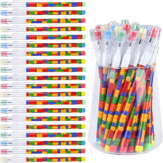 48-Pack Stackable Multipoint Pencils, HB Building Block Design, Push-Top Pop-Up, No Sharpening Needed, Assorted Colors