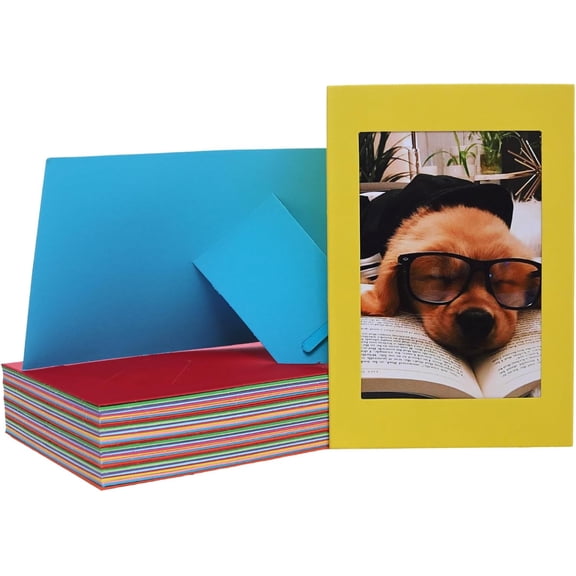 48 Pack Standing Paper Picture Frames,4x6Cardboard Photo Frame with Easel,Paper Photo Frame Cards,Gallery Frames Bulk For DIY,Father's Day,Mother's DayClassroom (rainbow) 