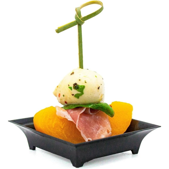 48 Pack Tiny Square Black Plastic Tray Mini Appetizer Plates for Party Mini Serving Tray Small Appetizer Serving Sauce Dish Black Disposable Dessert Plates for Events CMJJ