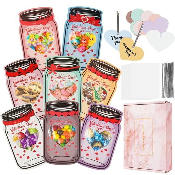 48 Pack Valentines Cards for Kids Classroom School, Colorful Jars Kids Valentines Day Cards, Valentines Day Gifts for Kids, Exchange Gifts