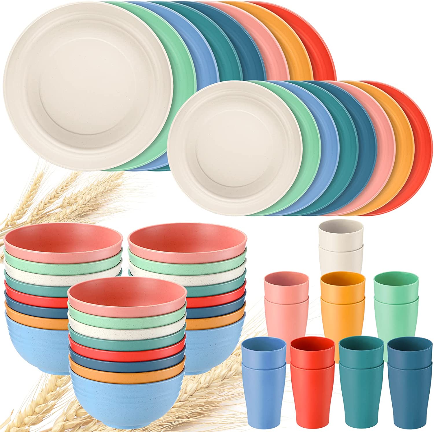 48 Pack Wheat Straw Dinnerware Sets Dishwasher Microwave Safe Dishes