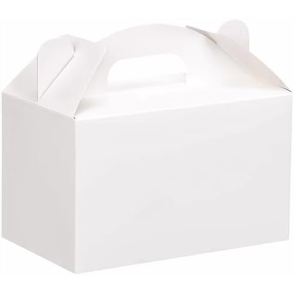 48 Pack White Party Favor Treat Boxes, Gable Gift Boxes with Handles, Candy Boxes for Birthday, Wedding, Baby Shower, Holiday, Graduation