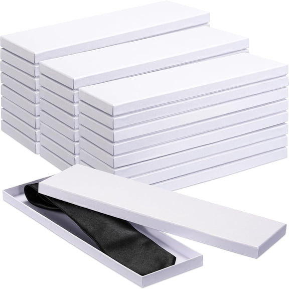 48 Pack White Tie Boxes with Lids 14 x 4.3 x 0.75 Inches Cardboard Gift Boxes for Socks Scarves Graduation Wedding Birthday